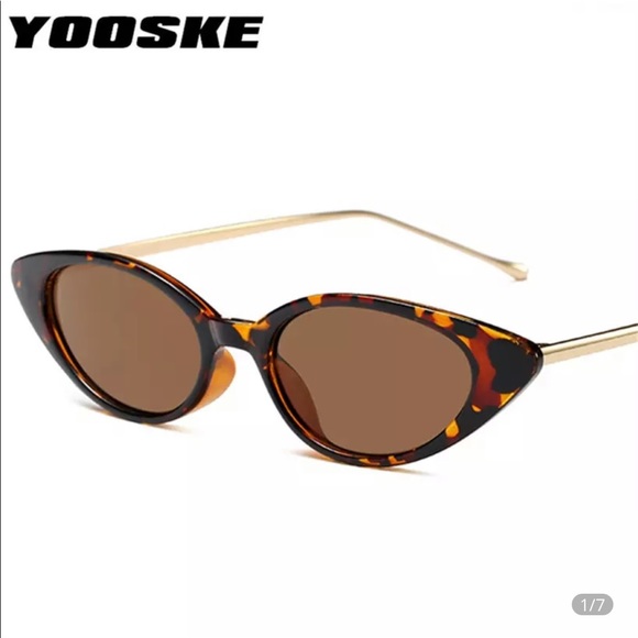 Cat Eye Sunglasses Oval Metal Frame Brown color main image 9
